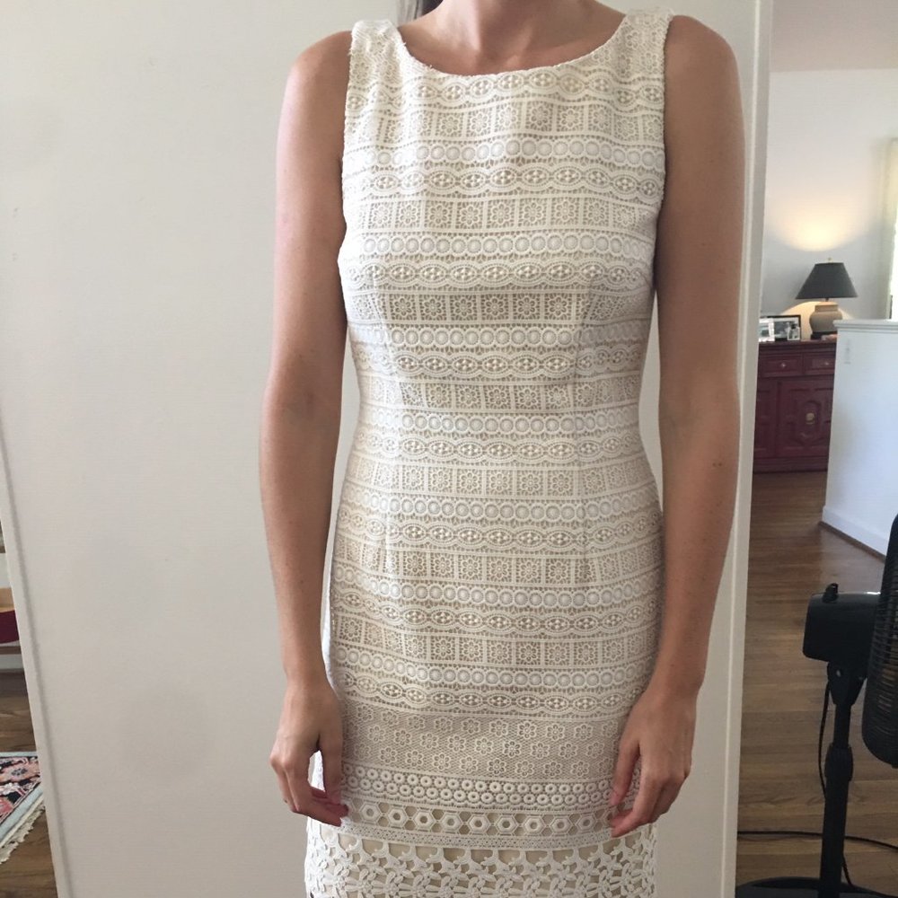 Catherine Melandrino Cream Lace Overlay Dress - 4